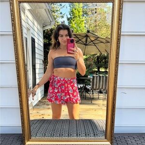 Free People Red Floral Mini Skirt